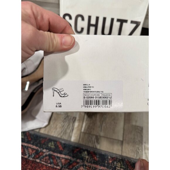 Schutz Anella Vinyl & Suede Clear Strap Heels Size 8.5B Black with Dust Bag - Picture 5 of 5